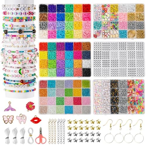 Goldwise Friendship Bracelet Kit, 16000 pcs with Seed Beads (2/3/4mm), Clay Beads, 7 Styles Letter Beads (A-Z), Variety of Charms, DIY Jewelry Making Crafts by Goldwise