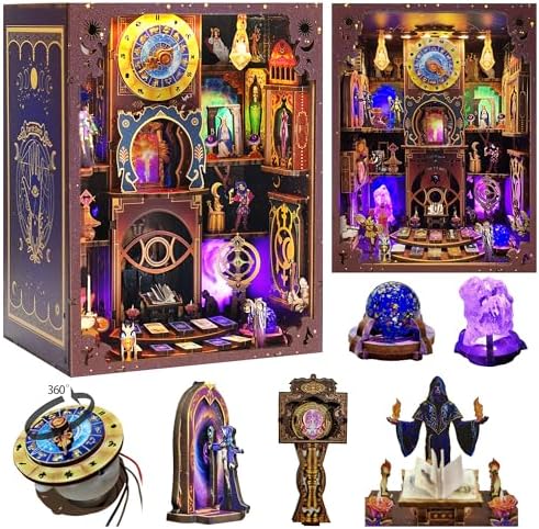 Book Nook Kit - DIY Miniature Dollhouse with LED Lights for Adults & Teens, Fantasy Tarot-Themed 3D Wooden Bookshelf Decor, for Craft Lovers by Unknown
