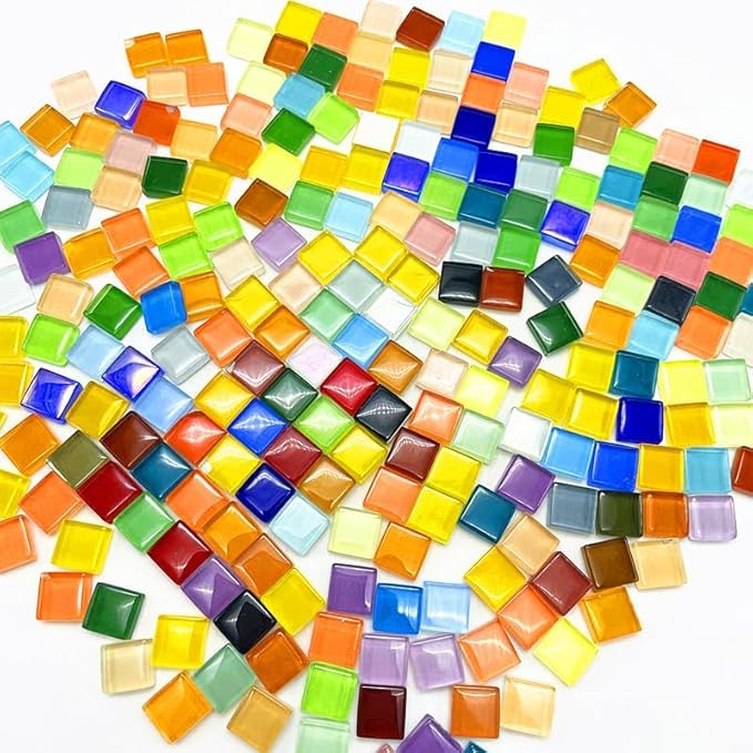 500G/ 1.1LB Bulk Crystal Mosaic Tiles, Assorted Color Opaque Mosaic Glass Crafts Supplies Handmade Crafts for DIY Picture Coaster Home Kitchen Bathroom Mosaic Decoration(0.4x0.4 inch, Colorful)