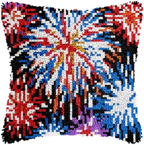 Manzapu Latch Hook Pillow Kits for Adults Beginner 17x17 inch - 43x43 cm Cute Small Shaggy Pillow Making Kits with Pre-Cut Yarn, Coded Canvas ＆ Crochet Hook Tool - Relaxing DIY Craft Gift by Manzapu
