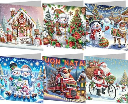 jinglinhh 6pcs Diamond Art Painting Christmas Snowman House Santa Bike Train Greeting Cards with Envelopes, DIY Card Making Kits for Adults, Diamond Art Postcards Holiday Cards Craft Gifts by Unknown