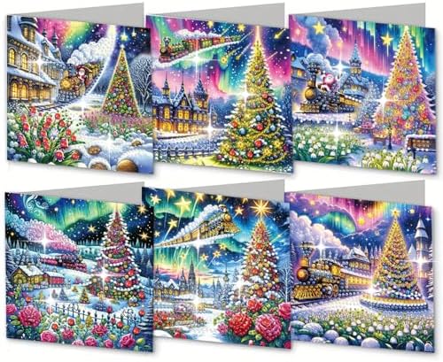 DIY Diamond Greeting Cards Set, 5D DIY Diamond Art Painting Festival Style Greeting Card, DIY Christmas Card Making Kits for Family Friends Handmade Gift-#03-6PC Christmas Tree by Unknown