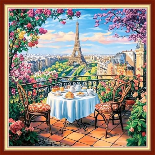 Joyhoor Cross Stitch Kits for Beginners Stamped Cross-Stitch Supplies Needlework preprint Embroidery Kits for Adults DIY Needlepoint Kits Embroidery Patterns 11CT-Tower Scenery 18x18 inchs by JoyhoorCrossStitchKits