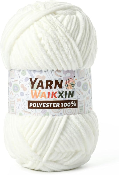 Soft Chenille Yarn for Crocheting, Fluffy Chunky Crochet Yarn for Baby Blanket, (1.76oz/65.6yds) Fuzzy Velvet Yarn for Amigurumi&DIY Puzzle、Crafts、Scarf(Snow White)