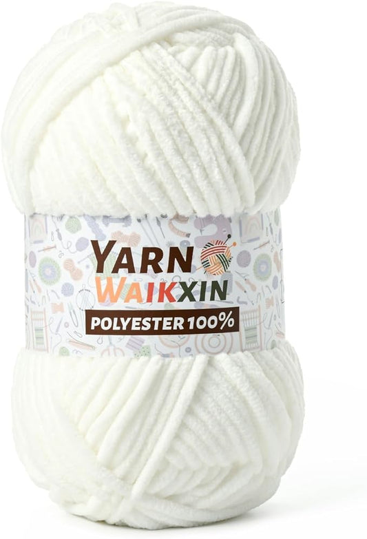 Soft Chenille Yarn for Crocheting, Fluffy Chunky Crochet Yarn for Baby Blanket, (1.76oz/65.6yds) Fuzzy Velvet Yarn for Amigurumi&DIY Puzzle、Crafts、Scarf(Snow White)