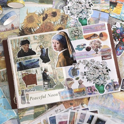 Scrapbooking Supplies Kit, Monet Van Gogh Oil Painting Theme Scrapbook Kit for Bullet Junk Journal, 12 Rolls Washi Tape, Stickers Papers for DIY Journaling Supplies, Craft Gift for Women Teenage - Image 7