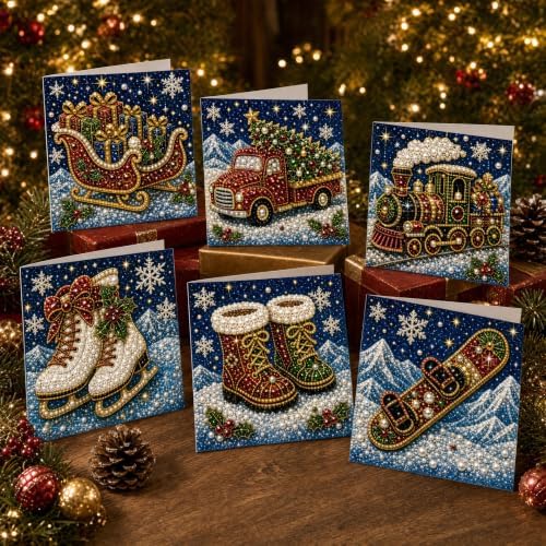 Diamond Art Painting Christmas Cards 6 Pack, 5D DIY Gem Greeting Card Kits by Unknown