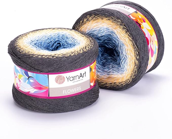 1 Skein/Pack Yarnart Flowers Gradient Yarn, Each Ball 8.8 Oz (250gr) / 1094 Yards (1000m), 55% Cotton 45% Acrylic, Superfine Fingering Weight for Knitting and Crochet, 287 - Gray Blue