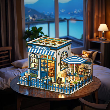 DIY Miniature House Kit - 3D Wooden Puzzle Dollhouse Kit with LED Lights, Coffee Shop Book Nook Bookshelf Insert Decor, Mini House Building Kit for Adults & Teens, Creative Craft Gift - Image 6
