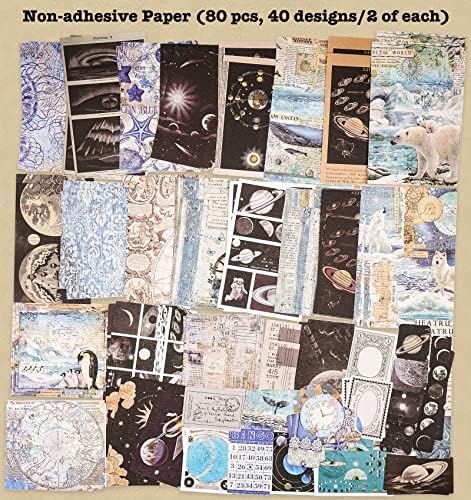 Knaid 200 Piece Vintage Ephemera Bundle - Paper & Sticker Kit for Junk Journaling, Scrapbooking, Planners, Bullet Journals, Collage, Decoupage - Black/Blue Tones - Image 3