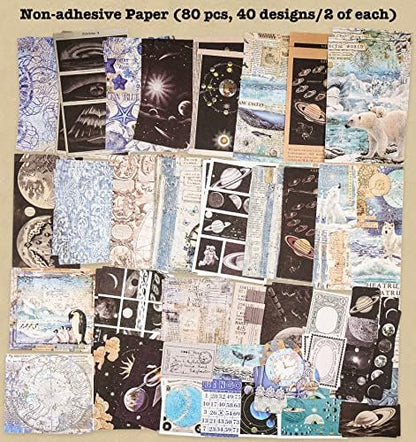 Knaid 200 Piece Vintage Ephemera Bundle - Paper & Sticker Kit for Junk Journaling, Scrapbooking, Planners, Bullet Journals, Collage, Decoupage - Black/Blue Tones - Image 3