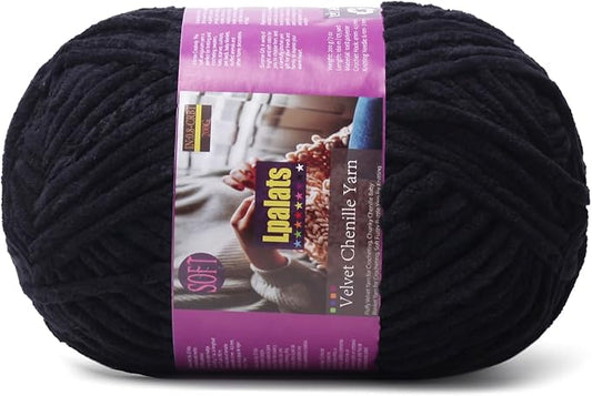 Chunky Chenille Yarn for Crocheting - 200g/7oz Baby Blanket Yarn for Crocheting Soft - 175 Yards Fluffy Thick Plush Yarns for Knitting Blankets Amigurumi (1, Black)