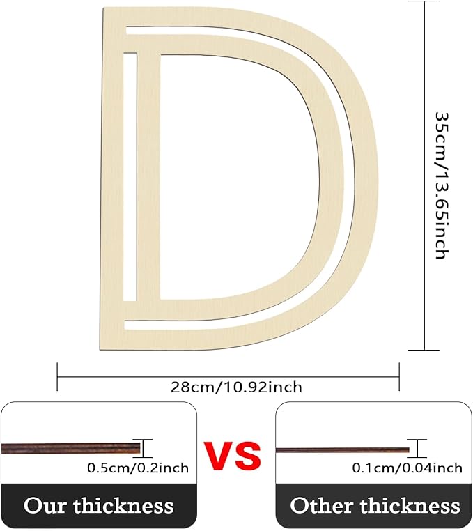 Large Wooden Letters 14 inch for Wall Decor Crafts Big Wood Letter D 1/5 Inch Thick Unfinished Alphabet Cutouts Paintable Letters for DIY Wreath Home Party Wedding Baby Nursery Decorations (D)