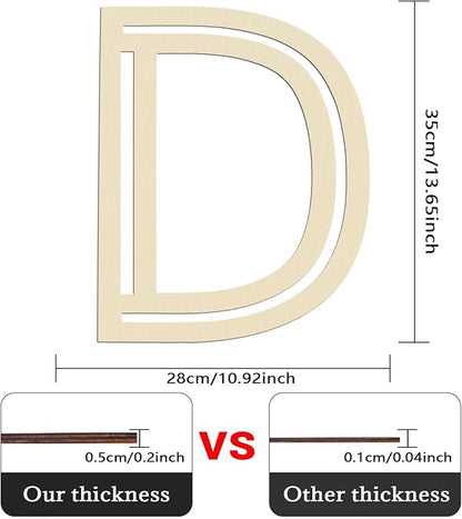 Large Wooden Letters 14 inch for Wall Decor Crafts Big Wood Letter D 1/5 Inch Thick Unfinished Alphabet Cutouts Paintable Letters for DIY Wreath Home Party Wedding Baby Nursery Decorations (D)