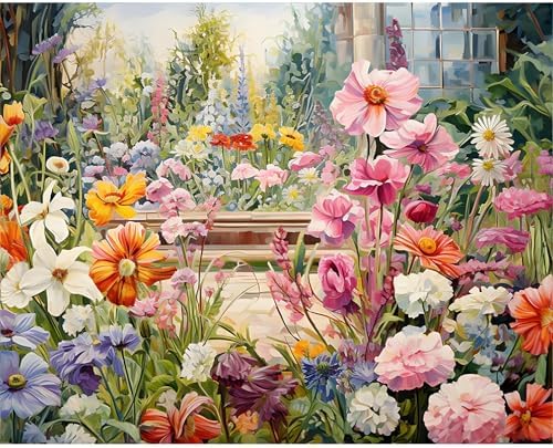 Paint by Numbers Kit for Adults, Garden Flowers Number Painting Canvas Kit by CamocinDIYKit