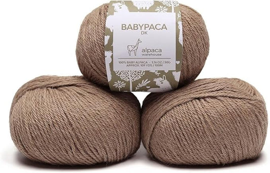 100% Baby Alpaca Yarn Wool Set of 3 Skeins (150 Grams) DK Weight - Made in Peru - Heavenly Soft and Perfect for Knitting and Crocheting (Beige, DK)