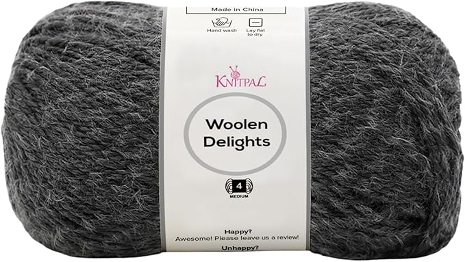 Woolen Delights Soft Wool Yarn for Crocheting, 3-Pack (522Yds / 300G), Free Patterns - #4 Medium Aran/Heavy Worsted Weight Wool Yarn for Knitting - Charcoal Gray