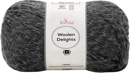 Woolen Delights Soft Wool Yarn for Crocheting, 3-Pack (522Yds / 300G), Free Patterns - #4 Medium Aran/Heavy Worsted Weight Wool Yarn for Knitting - Charcoal Gray