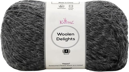Woolen Delights Soft Wool Yarn for Crocheting, 3-Pack (522Yds / 300G), Free Patterns - #4 Medium Aran/Heavy Worsted Weight Wool Yarn for Knitting - Charcoal Gray