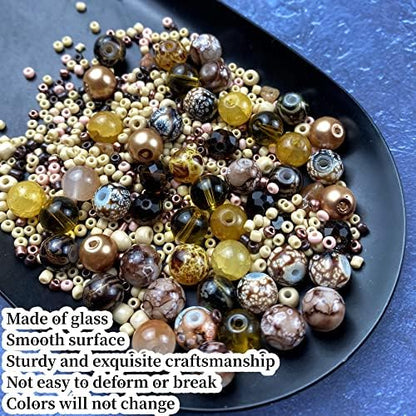 Assorted Glass Resin Beads Multi Size Colors Smooth Cracked Gravel Millet Spacer Beads for Bracelets Necklace Earring DIY Jewelry Making Craft(Light Brown Series) - Image 4