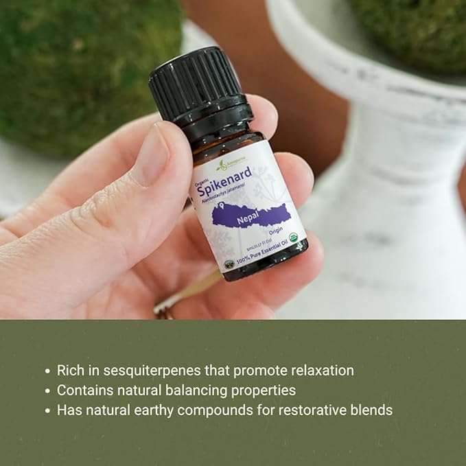 Nature Packaged Organic Spikenard Essential Oil - Direct from Annapurna Aroma Nepal - Steam Distilled - Aceite de Nardo for Aromatherapy, Massage, Diffuser, DIY Candle and Soap Making - 5ml