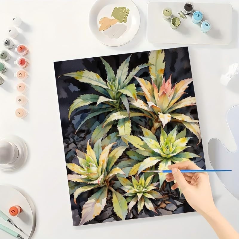 ENTORLAB Botanical Paint by Numbers Kit for Adults - DIY Tropical Agave Plants Painting on Canvas 16x20In, Acrylic Paint Set, Suitable for Beginners, Garden Art for Home Decoration or Gifts - Image 3