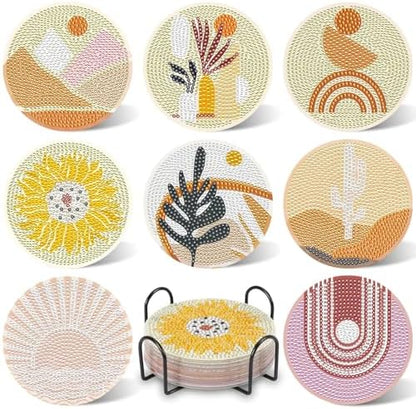 UPINS 8Pcs Boho Diamond Art Painting Coasters for Drinks by UPINS