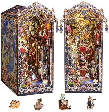 DIY Book Nook Kit, DIY Miniature Dollhouse Booknook Kit, 3D Wooden Puzzle Bookend Bookshelf Insert Decor with LED Light for Teens and Adults by Unknown