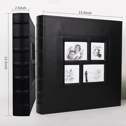 RECUTMS Self Adhesive Photo Album, 60 Pages DIY Scrapbook Photo Album with Sticky Pages Holds 3x5 4x6 5x7 6x8 8x10 Photos Black Inner Page for Wedding Anniversary Graduation Family Travel