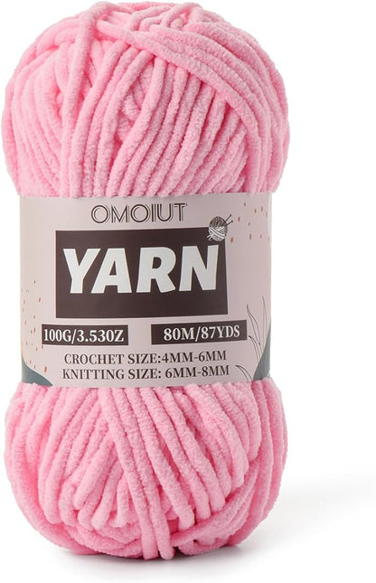Dark Pink Fluffy Chenille Yarn for Crocheting - Baby Yarn for Crocheting Soft Blanket - (100g/87.4yds) Crochet Amigurumi Chunky Yarns - Super Bulky 5 Velvet Yarns
