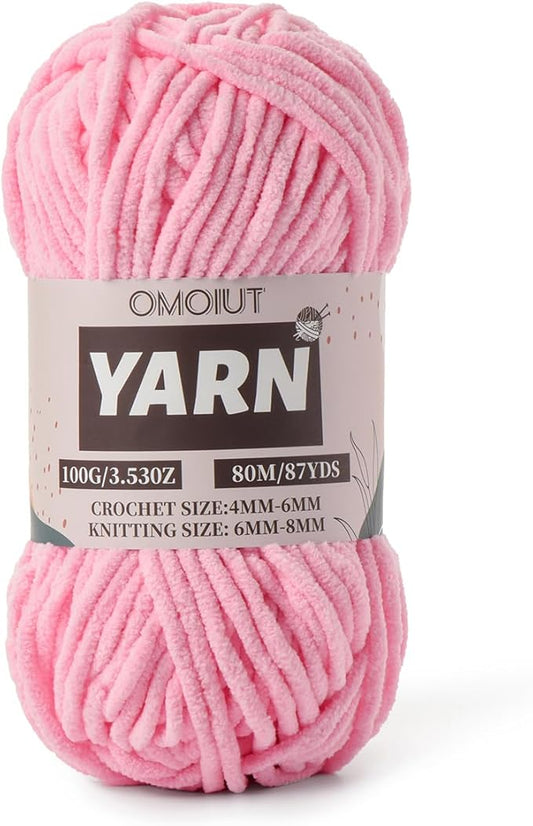 Dark Pink Fluffy Chenille Yarn for Crocheting - Baby Yarn for Crocheting Soft Blanket - (100g/87.4yds) Crochet Amigurumi Chunky Yarns - Super Bulky 5 Velvet Yarns