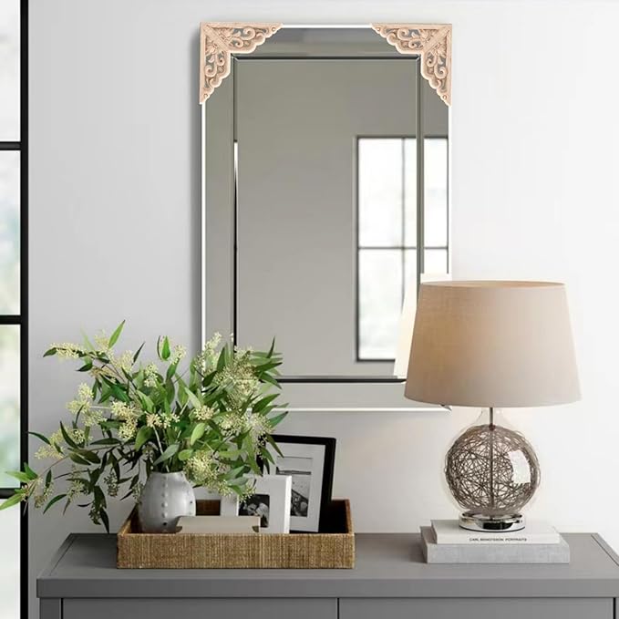 4PCS Corner Wooden Carving Decal Unpainted Wood Appliques Onlays DIY Wood Carved Furniture Appliques Onlays for Wall Bed Door Wardrobe Cabinet Furniture Decoration(04,6x6cm/2.36x2.36inch)