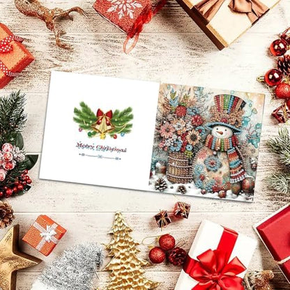 LAKEQUILL DIY Diamond Art Cards Kit, 6 Packs Diamond Painting Cards, Diamond Art Cards with Envelope for Christmas Birthday Thanksgiving Day Holiday - Snowman - Image 4