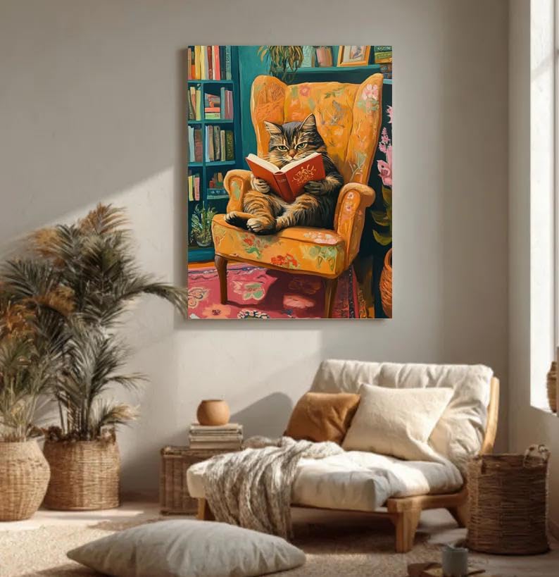 Canrichshop Reading Cat Paint by Numbers Kit for Adults,Painting by Numbers,DIY Acrylic Paint Kit for Adults Beginners Without Frame,Easy Adult Paint by Number Kits on Canvas for Decor 16x20inch - Image 5