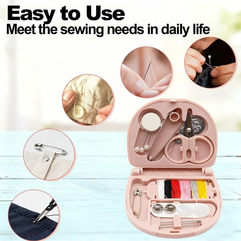 REROON 2 Pack Mini Travel Sewing Kit for Adult & Kid | Portable Sewing Box Kit Bulk | Small Emergency Repair Set with Thread Scissors Needle for Travel, Beginner DIY Handcraft | Black + Pink - Image 5