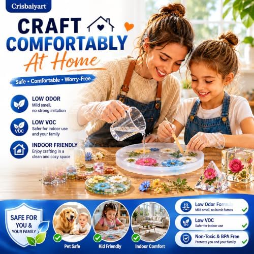 Epoxy Resin 32OZ Non-Yellowing Crystal Clear Bubble-Free Fast Cure Casting Resin Kit for Jewelry Making River Table Coaster Tumbler Mold Casting Flower Preservation 1:1 Ratio - Image 6