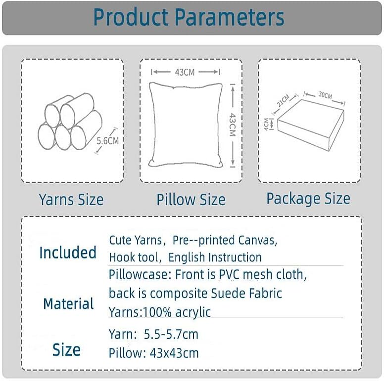 Latch Hook Kits Pillow Plant Flower Leaves Printed Canvas Cushion Crochet Yarn Needlework Hook Latch DIY Kit Embroidery Pillowcase Rug Cover Home Sofa Christmas Decoration 43x43cm - Image 5