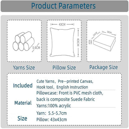 Latch Hook Kits Pillow Plant Flower Leaves Printed Canvas Cushion Crochet Yarn Needlework Hook Latch DIY Kit Embroidery Pillowcase Rug Cover Home Sofa Christmas Decoration 43x43cm - Image 5