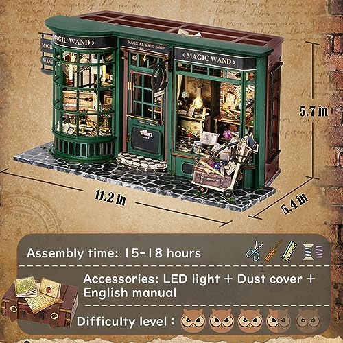 Lannso DIY Dollhouse Miniature Kit, Doll House Kit with Dust Proof Cover, Magic Wand Shop, Mini Handmade Wooden Dollhouse Toys for Adult Gift(F32) - Image 2
