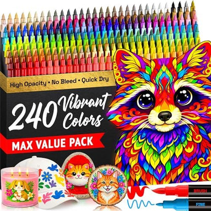 ARTISTRO 240 Dual-Tip Acrylic Paint Marker Pens for Drawing by ARTISTRO