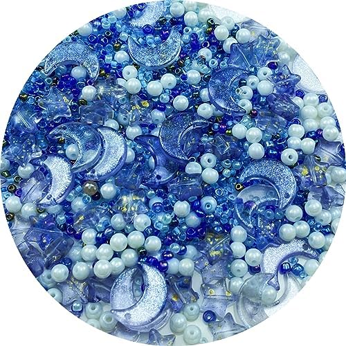 Assorted Glass Beads for Jewelry Making Multi Size Colors Glass Star Moon Seed Pearl Spacer Beads for Bracelets Necklace Earring Making(White Blue) by ChooseBeadsChooseHonkoolly