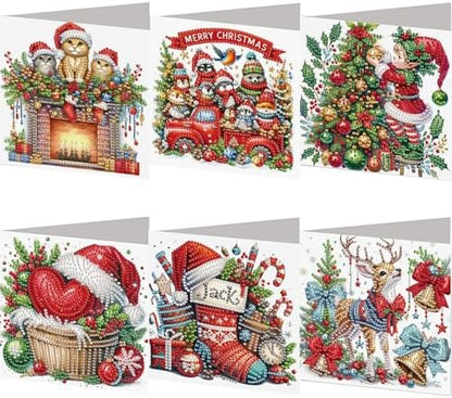 jinglinhh 6pcs Diamond Art Painting Christmas Cats Animals Stocking Elk Greeting Cards with Envelopes, DIY Card Making Kits for Adults, Diamond Art Postcards Christmas Cards Craft Gifts by Unknown