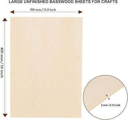 36 Pack Basswood Sheets 12 x 16 x 1/8 Inch - 3mm Unfinished Basswood for Laser Cutting & Engraving, Thin Plywood Board Unfinished Wood Sheet for Crafts Wood Burining, Painting, Architectural Model