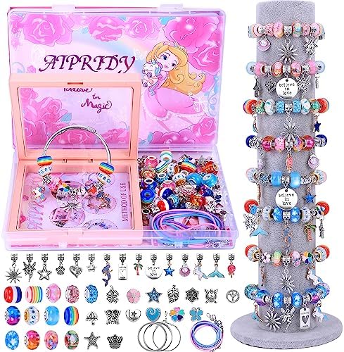 AIPRIDY Charm Bracelet Making Kit,Unicorn Mermaid Crafts Gifts Set Can Inspires Imagination and Creativity,Jewelry Making Kit Perfect Gifts for Girls 5-12 Years Old (72 Pieces Rose) by AIPRIDY