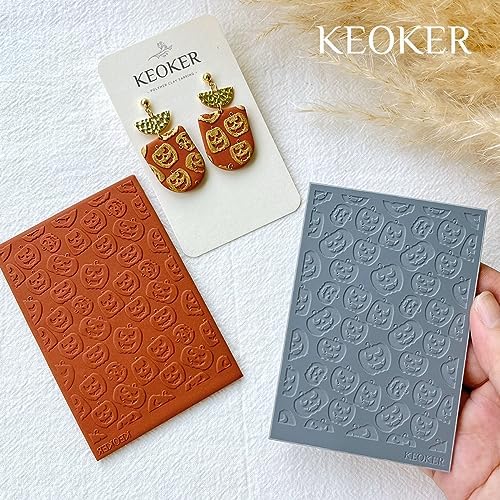 Keoker Polymer Clay Texture Sheets Halloween, Halloween Clay Texture Mat for Making Earrings Jewerly(No. 1-3) - Image 6