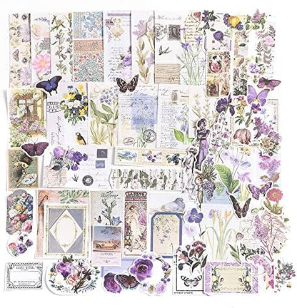 Alideco 200pcs Vintage Scrapbook Stickers Kawaii Purple Floral Scrapbooking Paper Washi Junk Journaling Supplies Collage Album Aesthetic Cottagecore Picture Frames(Butterfly) by Alideco