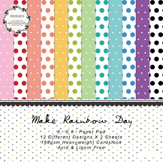 DESEACO 24 Sheets 6x6 Pattern Pad – Bright Rainbow Dot Designs for Scrapbooking, Card Making, Journals, DIY Crafts, Single-Side Craft Sheets