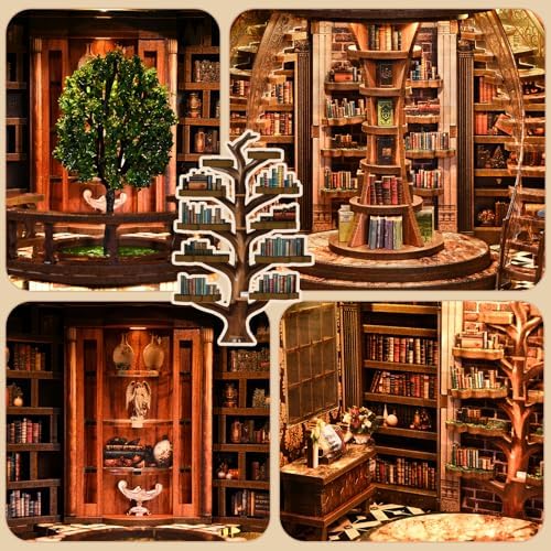Cylinder 2-Story Book Nook Kit with Spiral Staircase, Open-Front Miniature Library, Wooden DIY Bookshelf Insert for Creative Adults & Home Décor - Image 5