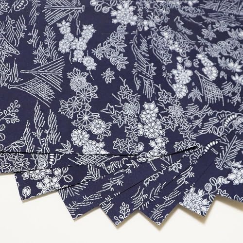 Japanese Chiyogami Washi Origami Paper, 6" x 6", 30 Sheets (DarkBlue Nature) - Image 2