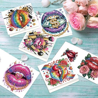 antor 6 Pack 5D Diamond Painting Greeting Cards, Fashionable Lip Design - Image 5